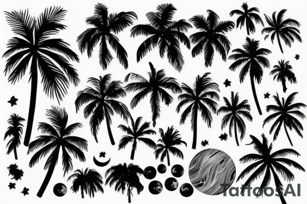 Palm tree with moon tattoo idea