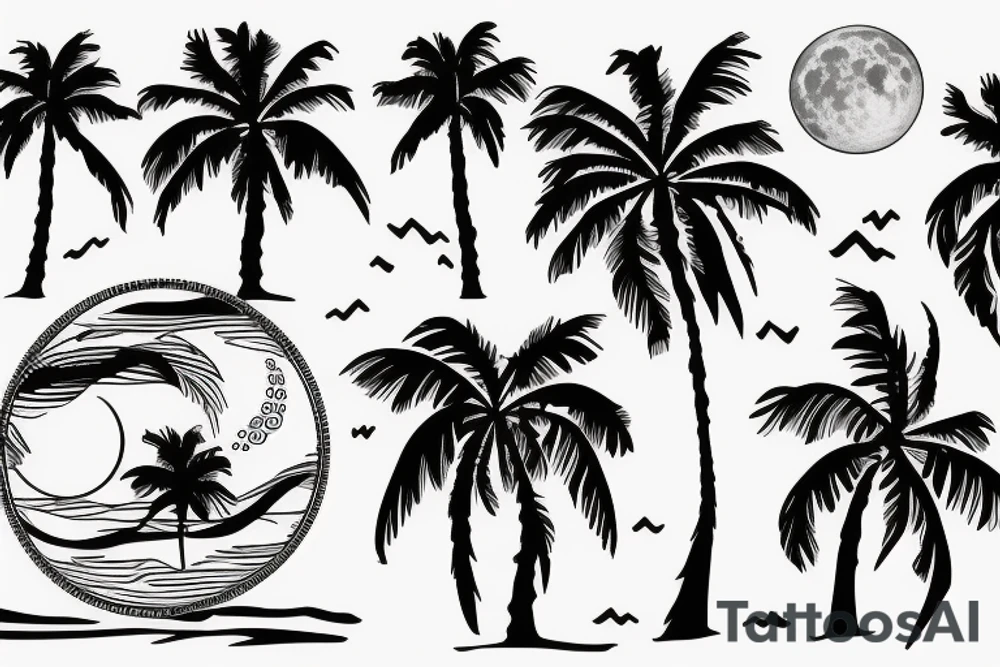 Palm tree with moon tattoo idea