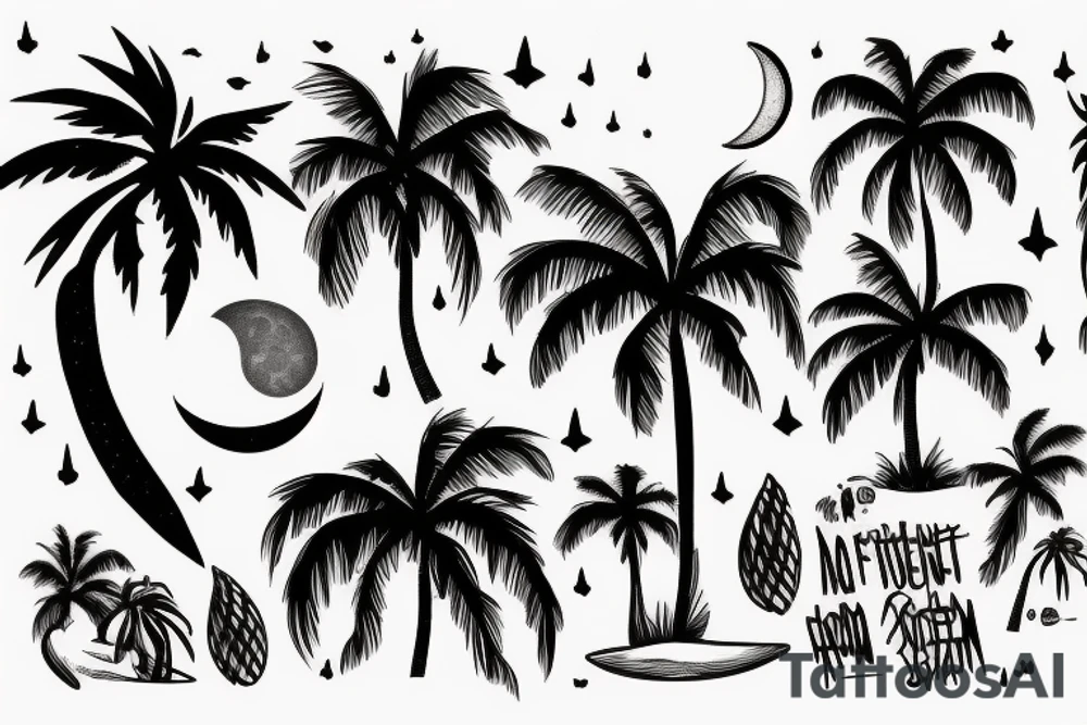 Palm tree with moon tattoo idea