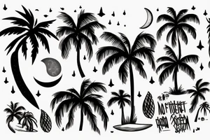 Palm tree with moon tattoo idea