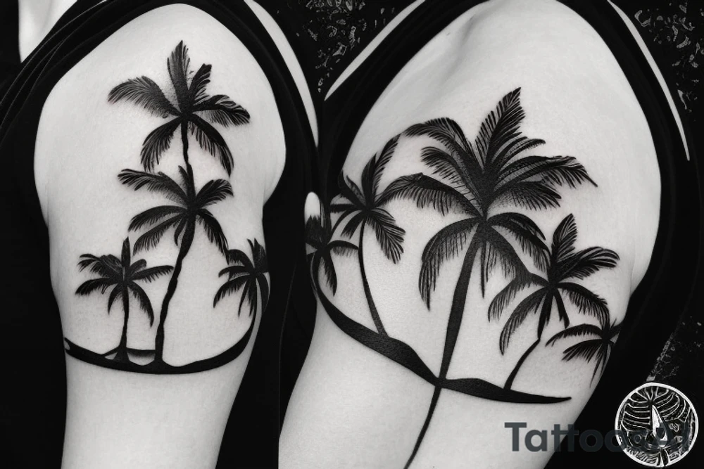 Palm tree shadow with moon tattoo idea