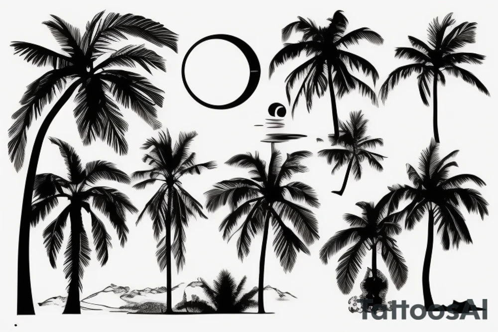 Palm tree shadow with moon small tattoo idea