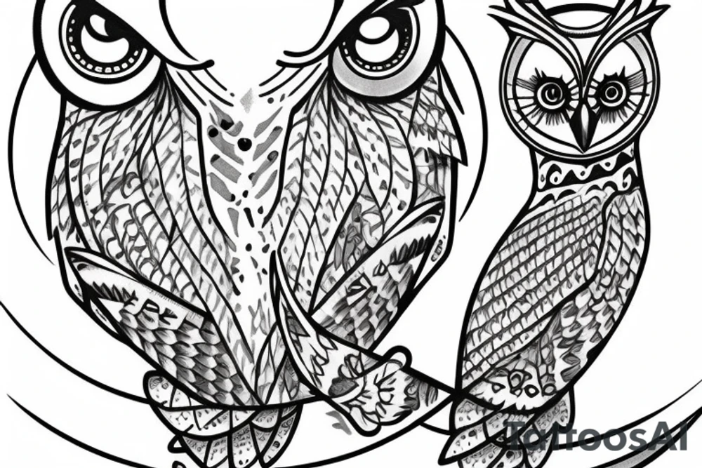 scottish owl on crescent moon tattoo idea