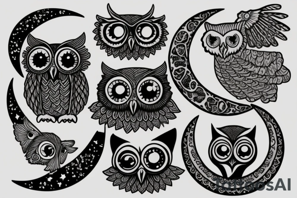 scottish owl on crescent moon tattoo idea