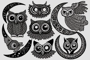 scottish owl on crescent moon tattoo idea