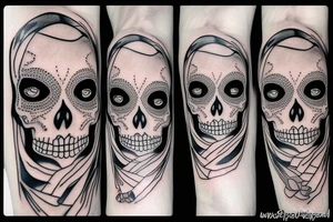 woman, skeleton, eye tattoo idea