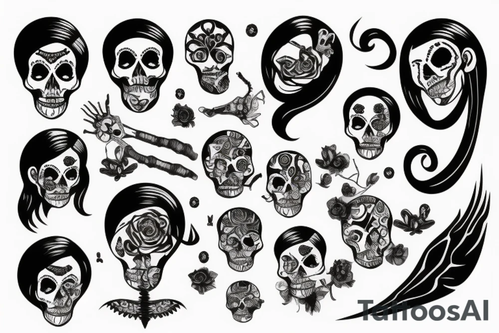 woman, skeleton, eye tattoo idea