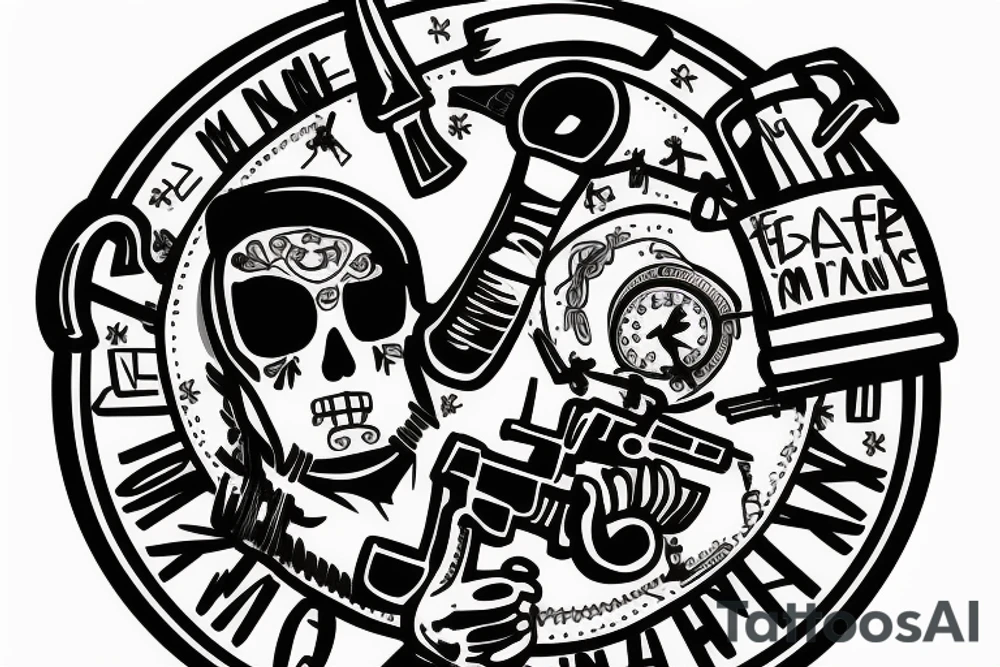 45 pound plate with a machine gun and knife tattoo idea