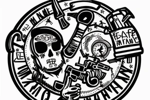 45 pound plate with a machine gun and knife tattoo idea