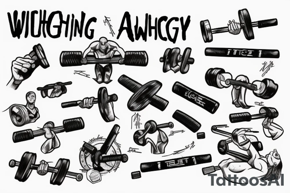 Weight lifting and machine guns with violence tattoo idea