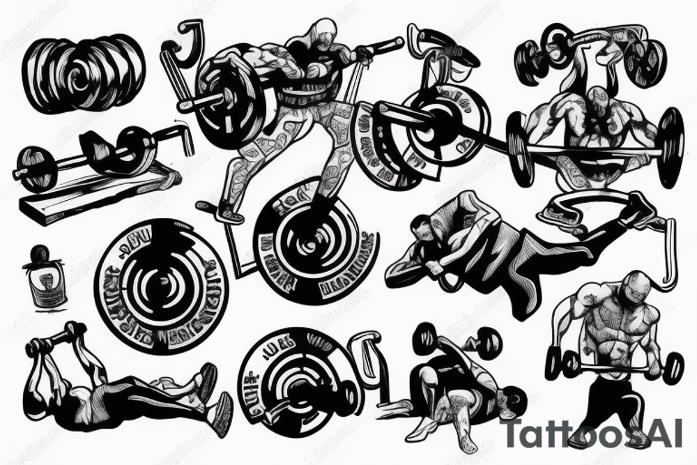 Weight lifting and machine guns with violence tattoo idea