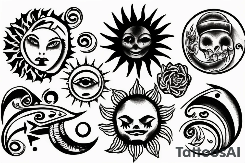 Sun with moon below it tattoo idea