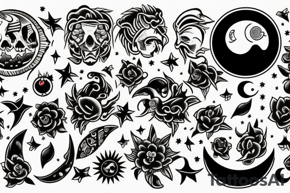Sun with moon below it tattoo idea
