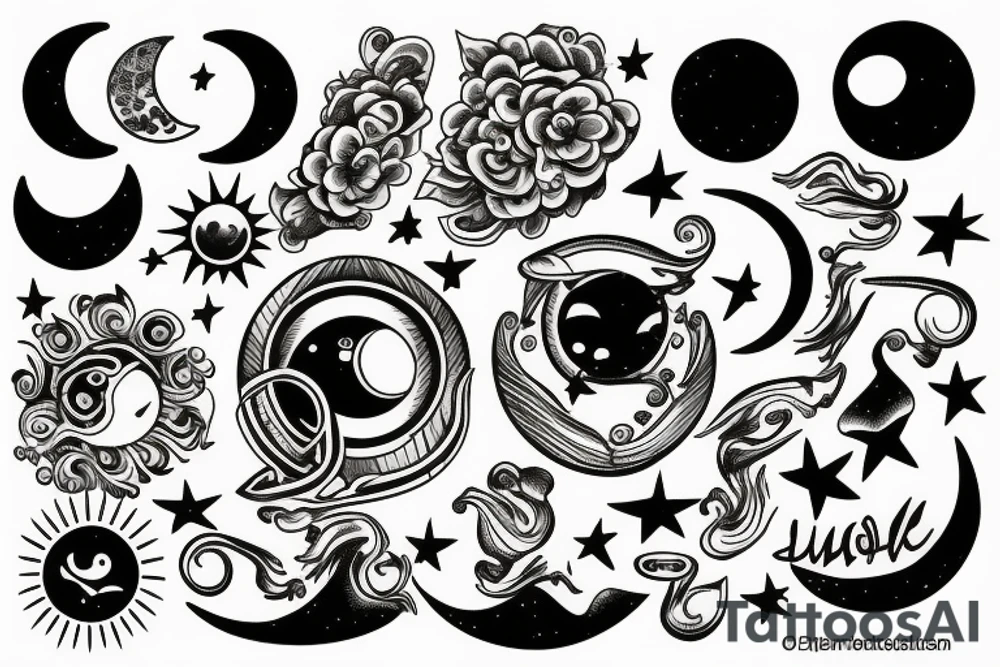 Sun with moon below it tattoo idea