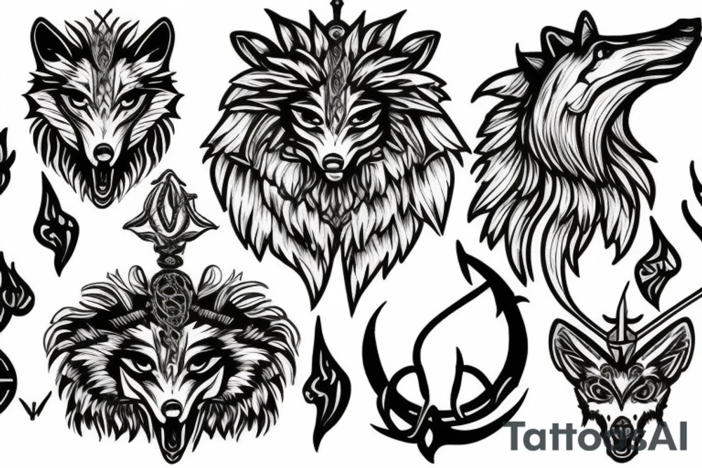Wolf poseidon trident tattoo idea