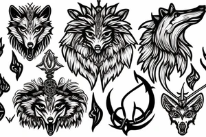 Wolf poseidon trident tattoo idea