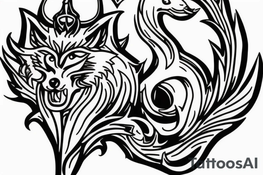 Wolf poseidon trident tattoo idea