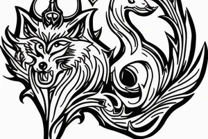 Wolf poseidon trident tattoo idea