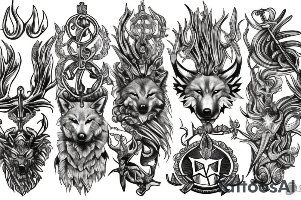 Wolf poseidon trident tattoo idea