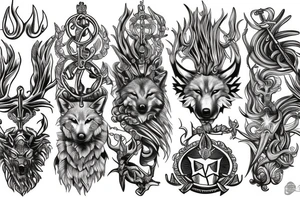 Wolf poseidon trident tattoo idea