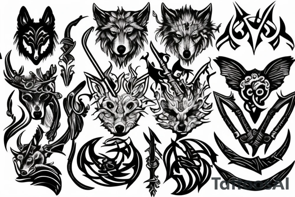 Wolf trident tattoo idea