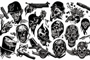 Devil criminal with gun and pain tattoo idea
