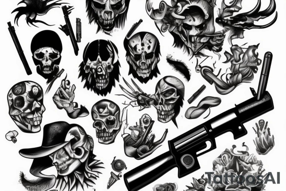 Devil criminal with gun and pain tattoo idea