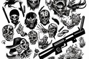 Devil criminal with gun and pain tattoo idea