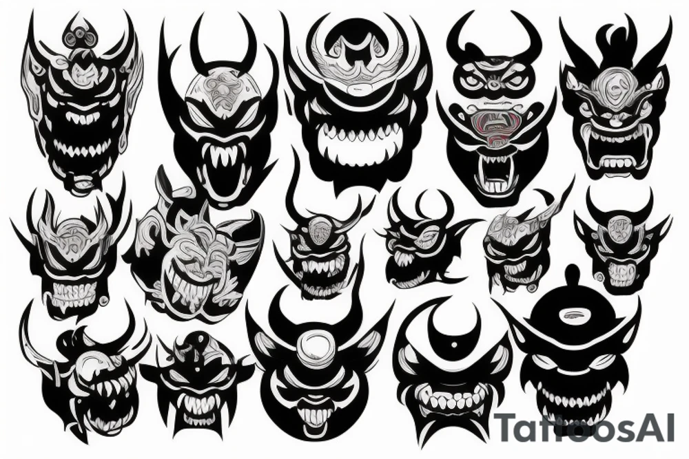 japanese oni mask dark demon tattoo idea