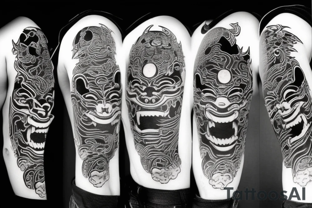 japanese oni mask dark demon tattoo idea
