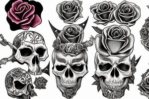 Skull with a jeweled dagger and rose tattoo idea