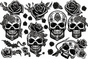 Skull with a jeweled dagger and rose tattoo idea