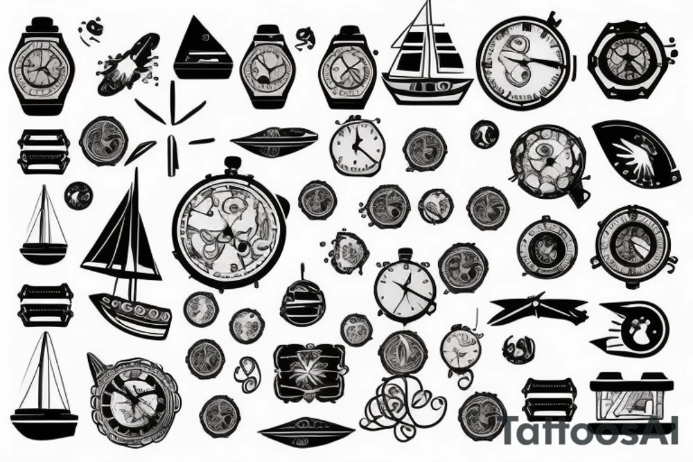 Un barco con un reloj antiguo tattoo idea