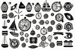 Un barco con un reloj antiguo tattoo idea