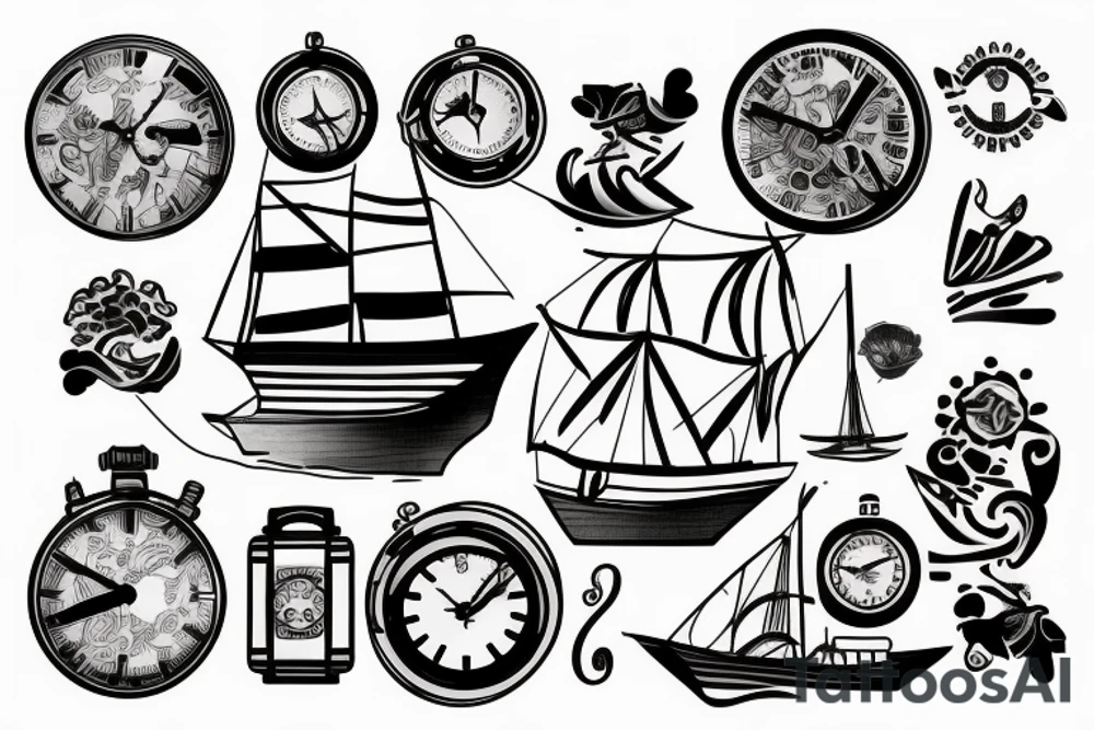 Un barco con un reloj antiguo tattoo idea