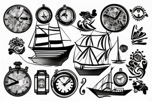 Un barco con un reloj antiguo tattoo idea