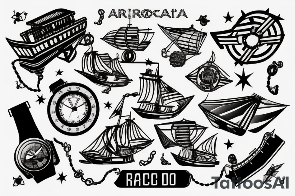 Un barco con un reloj antiguo tattoo idea