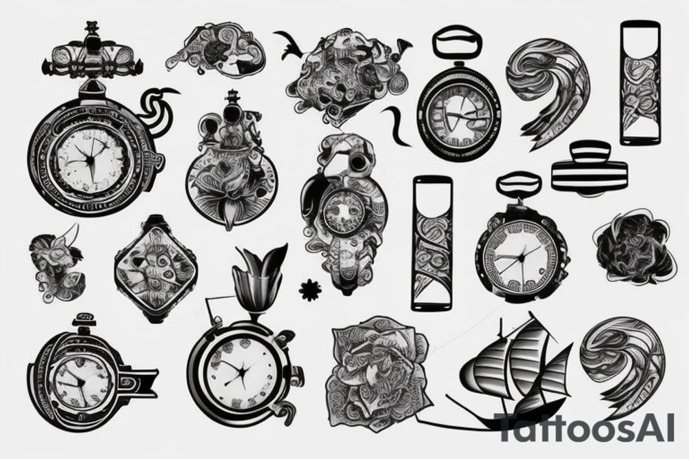 Un barco con un reloj antiguo tattoo idea