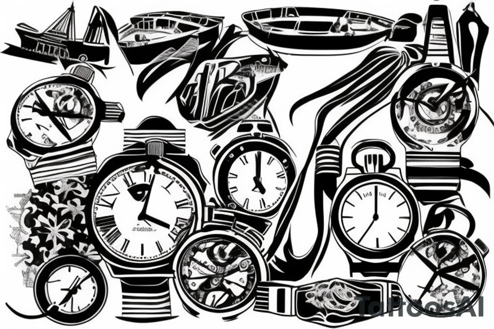 Un barco con un reloj antiguo tattoo idea