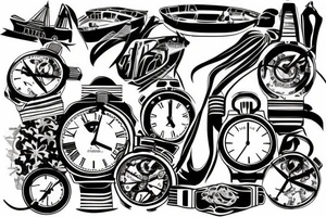 Un barco con un reloj antiguo tattoo idea