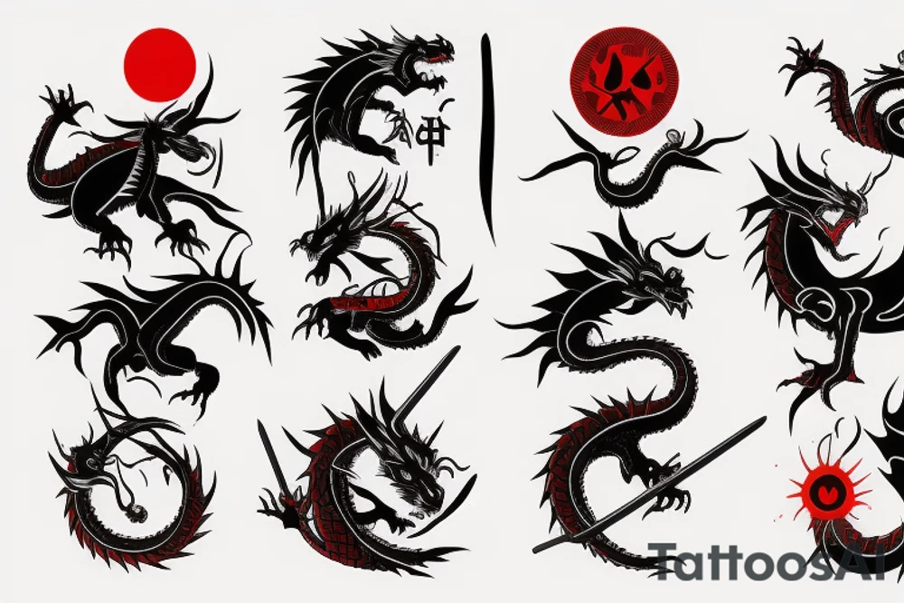 Red sun samurai 
mafia devil design dragon tattoo idea