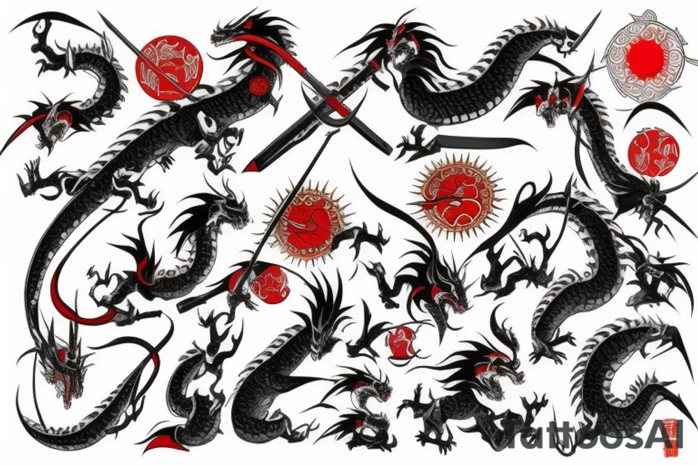 Red sun samurai 
mafia devil design dragon tattoo idea