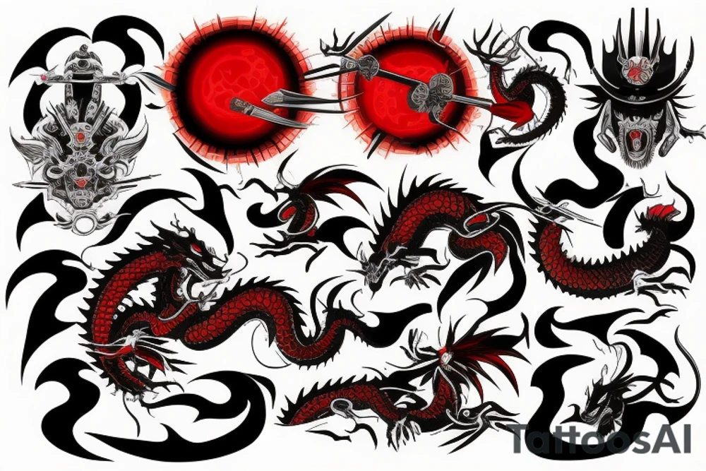 Red sun samurai 
mafia devil design dragon tattoo idea