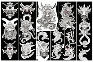 Japanese samurai zodiac aries with half dragon and devil face tattoo idea
