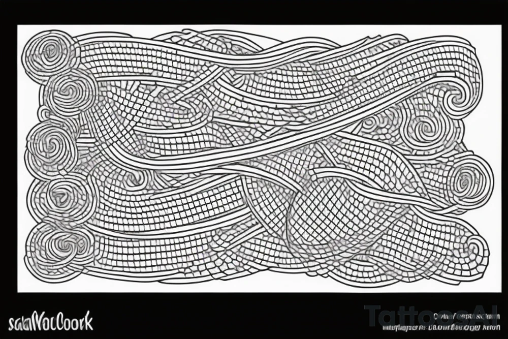 A neck tattoo of overlapping or interwoven lines, representing the way that words can intertwine and build on each other to create meaning. tattoo idea