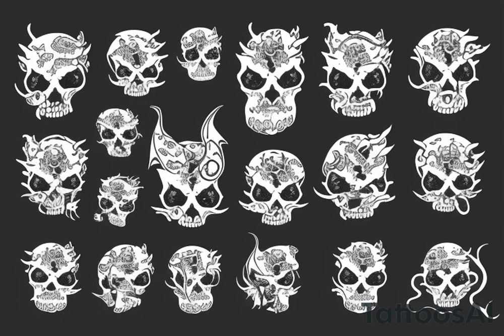 dragon with clouds and skulls tattoo idea