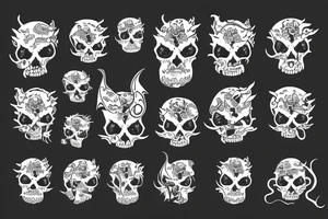 dragon with clouds and skulls tattoo idea