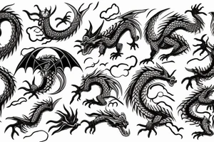 dragon with clouds and skulls tattoo idea