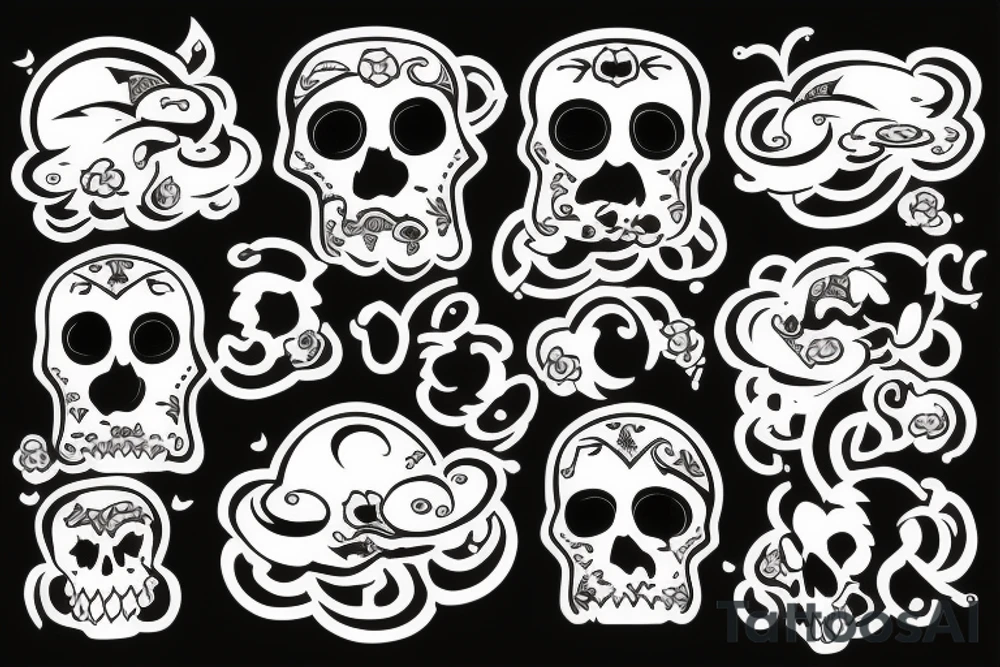 clouds and skulls tattoo idea