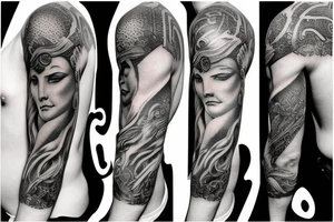Half sleeve with a design of greek gods and jesus christ tattoo idea